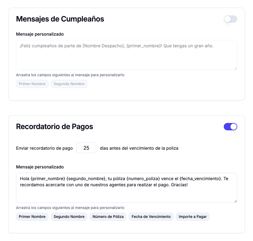 Mensajes personalizados